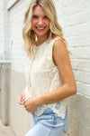 Charming Nude Cotton Button Down Scallop Hem Lace Vest Top