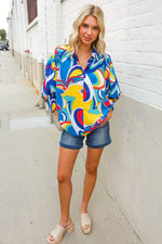 Best in Bold Abstract Print Button-Down Smock Sleeve Top