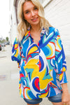 Best in Bold Abstract Print Button-Down Smock Sleeve Top