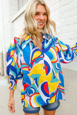 Best in Bold Abstract Print Button-Down Smock Sleeve Top