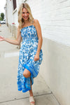 Follow Me Blue Paisley Print Smocked Shoulder Tie Border Hem Dress