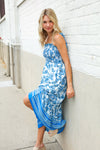 Follow Me Blue Paisley Print Smocked Shoulder Tie Border Hem Dress