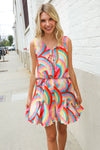 Find Love Multicolor Neck Ribbon Tie Bow Flare Hem Romper