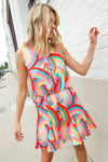 Find Love Multicolor Neck Ribbon Tie Bow Flare Hem Romper
