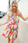 Find Love Multicolor Neck Ribbon Tie Bow Flare Hem Romper