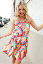 Find Love Multicolor Neck Ribbon Tie Bow Flare Hem Romper
