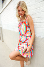 Find Love Multicolor Neck Ribbon Tie Bow Flare Hem Romper