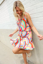 Find Love Multicolor Neck Ribbon Tie Bow Flare Hem Romper