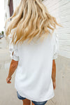 Put Together White Ruffle Crochet Puff Sleeve Button Down Top