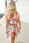 Find Love Multicolor Neck Ribbon Tie Bow Flare Hem Romper