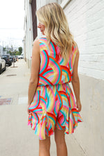 Find Love Multicolor Neck Ribbon Tie Bow Flare Hem Romper