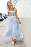 Feeling Femme Blue Floral Netted Yoke Stripe Ric Rack Dress