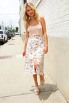 Put Together Ivory Front Slit Floral Print Lined Midi Skirt