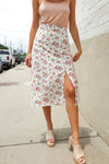 Put Together Ivory Front Slit Floral Print Lined Midi Skirt