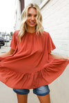 Diva Dreams Bronze Babydoll Flutter Sleeve Ruffle Hem Top