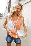 Put Together Orange V Neck Button Down Color Block Sweater Vest