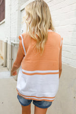 Put Together Orange V Neck Button Down Color Block Sweater Vest