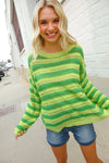 Dazzle in Lime & Green Stripe Long Sleeve Loose Knit Sweater