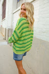 Dazzle in Lime & Green Stripe Long Sleeve Loose Knit Sweater