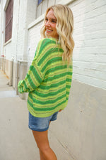 Dazzle in Lime & Green Stripe Long Sleeve Loose Knit Sweater