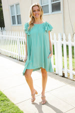 Out For The Day Sage Crinkle Woven Ruffle Sleeve Dress