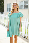 Out For The Day Sage Crinkle Woven Ruffle Sleeve Dress