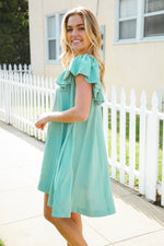 Out For The Day Sage Crinkle Woven Ruffle Sleeve Dress