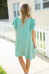 Out For The Day Sage Crinkle Woven Ruffle Sleeve Dress