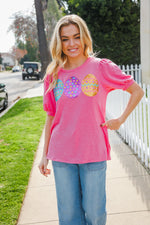 Feeling Joyful Hot Pink Sequin Easter Egg Terry Top