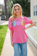 Feeling Joyful Hot Pink Sequin Easter Egg Terry Top