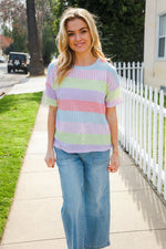 Find Love Lavender & Pink Striped Textured Waffle Knit Top