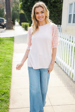 Adorable You Peach French Terry Lace Sleeve Top