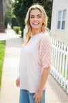 Adorable You Peach French Terry Lace Sleeve Top