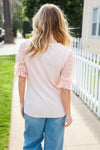 Adorable You Peach French Terry Lace Sleeve Top