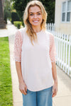 Adorable You Peach French Terry Lace Sleeve Top