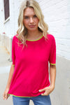 Classy Chic Rose & Lime Pointelle Knit Short Sleeve Sweater Top