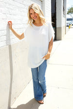 Stand Out White Loose Knit Dolman Top/Coverup with Crochet Details