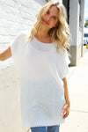 Stand Out White Loose Knit Dolman Top/Coverup with Crochet Details
