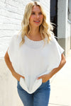 Stand Out White Loose Knit Dolman Top/Coverup with Crochet Details
