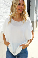 Stand Out White Loose Knit Dolman Top/Coverup with Crochet Details
