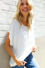 Stand Out White Loose Knit Dolman Top/Coverup with Crochet Details