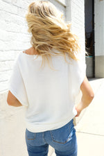 Stand Out White Loose Knit Dolman Top/Coverup with Crochet Details
