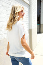 Stand Out White Loose Knit Dolman Top/Coverup with Crochet Details