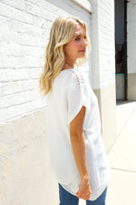 Stand Out White Loose Knit Dolman Top/Coverup with Crochet Details