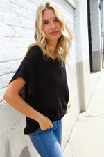 Stand Out Black Loose Knit Dolman Top/Coverup with Crochet Details