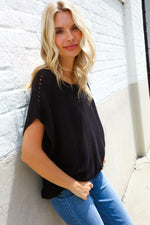 Stand Out Black Loose Knit Dolman Top/Coverup with Crochet Details