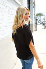Stand Out Black Loose Knit Dolman Top/Coverup with Crochet Details