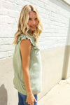 Feeling Femme' Olive Linen Ruffle Collar Botton Down Top