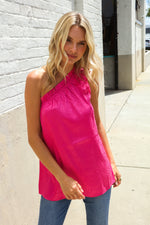 Diva Dreams Fuchsia Leopard Print One Shoulder Satin Top