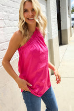 Diva Dreams Fuchsia Leopard Print One Shoulder Satin Top